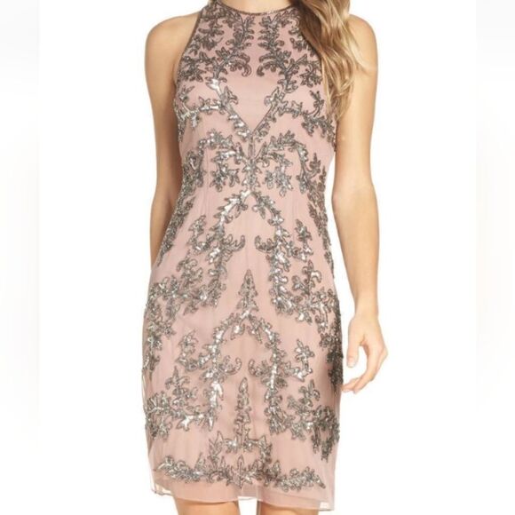 Adrianna Papell Embellished Chiffon Sheath Cocktail Dress Size 8 - Picture 10 of 16